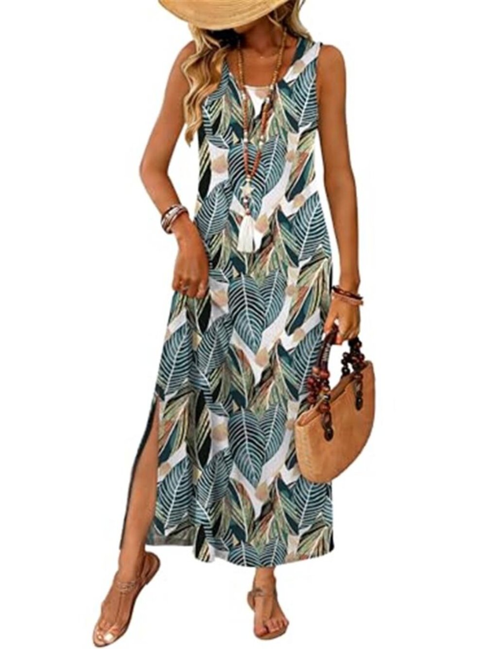 WIHOLL Maxi Dress Summer Dresses 2026 Beach Vacation Clothes Sleeveless